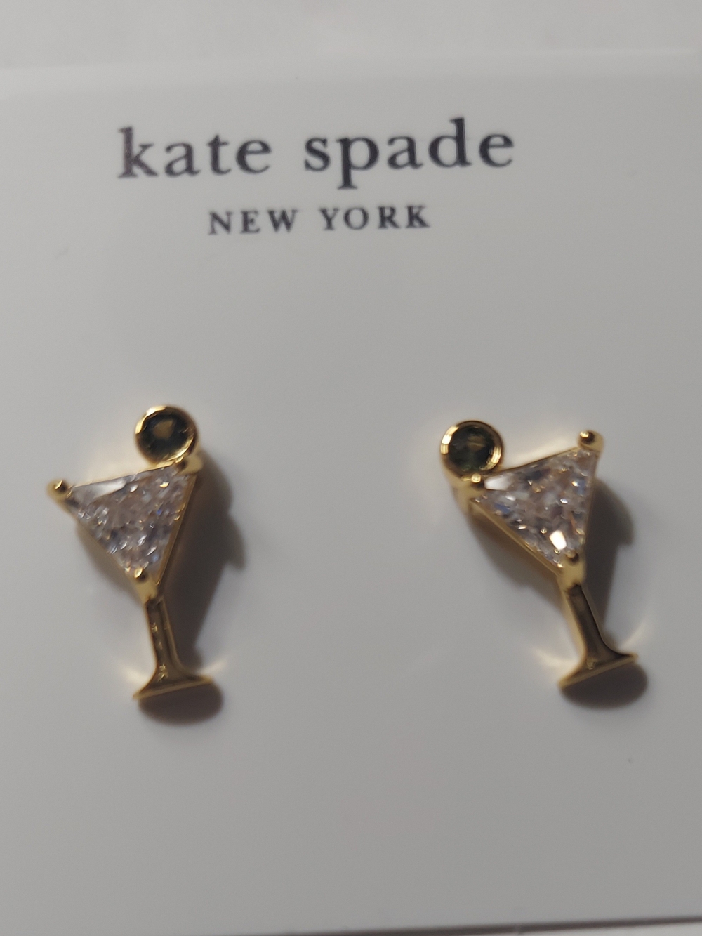 kate spade Gold-Tone Martini Glass Stud Earrings with Clear Crystals